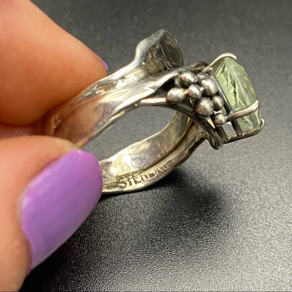 Sterling Silver Large Prasiolite Stone Statement Ring - Picture 6 of 16